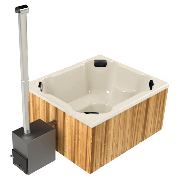 Rechteckiger Badezuber mit GFK-Becken in Beige, Seitenansicht
