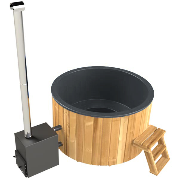 Badezuber GFK 1,8mØ, Außenofen, Treppe, Draufsicht, Grau
