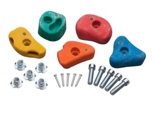 Bunte Klettersteine mit Befestigungsmaterial