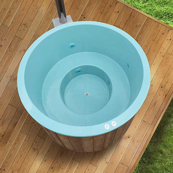 Badezuber GFK 1,8mØ, Außenofen, auf der Terrasse, Draufsicht