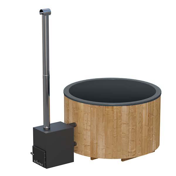 Badezuber GFK 1,8mØ, Außenofen, Seitenansicht, Grau