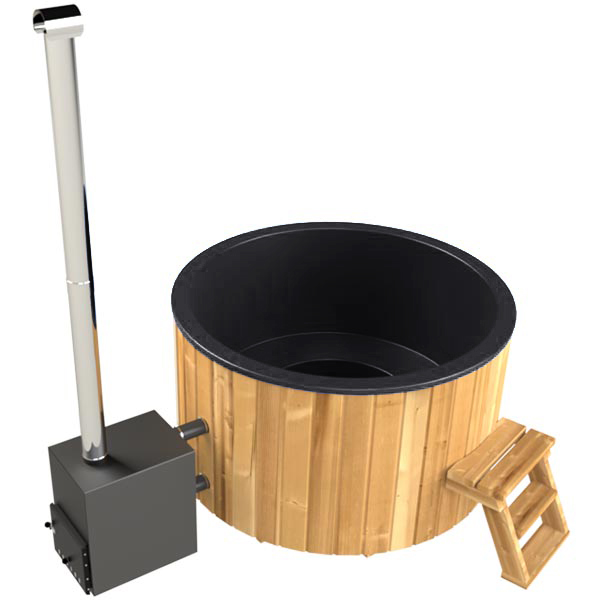 Badezuber GFK 1,8mØ, Außenofen, Treppe, Draufsicht, Schwarz