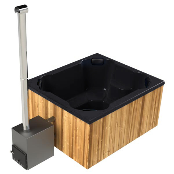 Rechteckiger Badezuber mit GFK-Becken in Schwarz, Seitenansicht