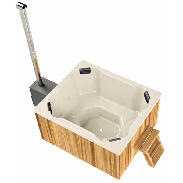 Rechteckiger Badezuber mit GFK-Becken in Beige